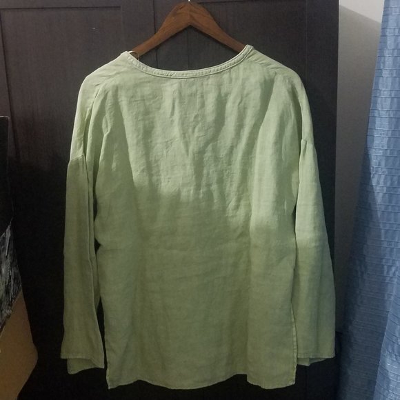 NWT 100% LINEN SAGE Pastel GREEN SLIT BLOUSE - Picture 7 of 7